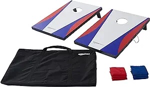 red blue and white corn hole with bags for travel